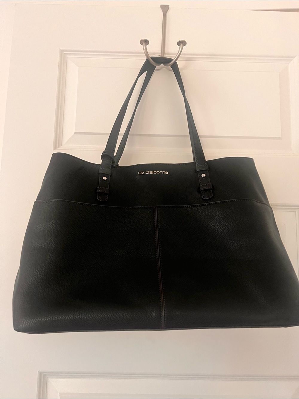 Liz Claiborne Black Pebbled Faux Leather Shoulder Tote